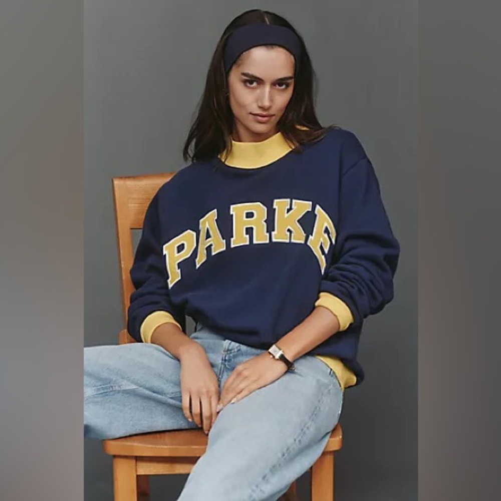 NEW PARKE Back to School Two Tone Varsity Mockneck Navy Yellow Size Large/XL